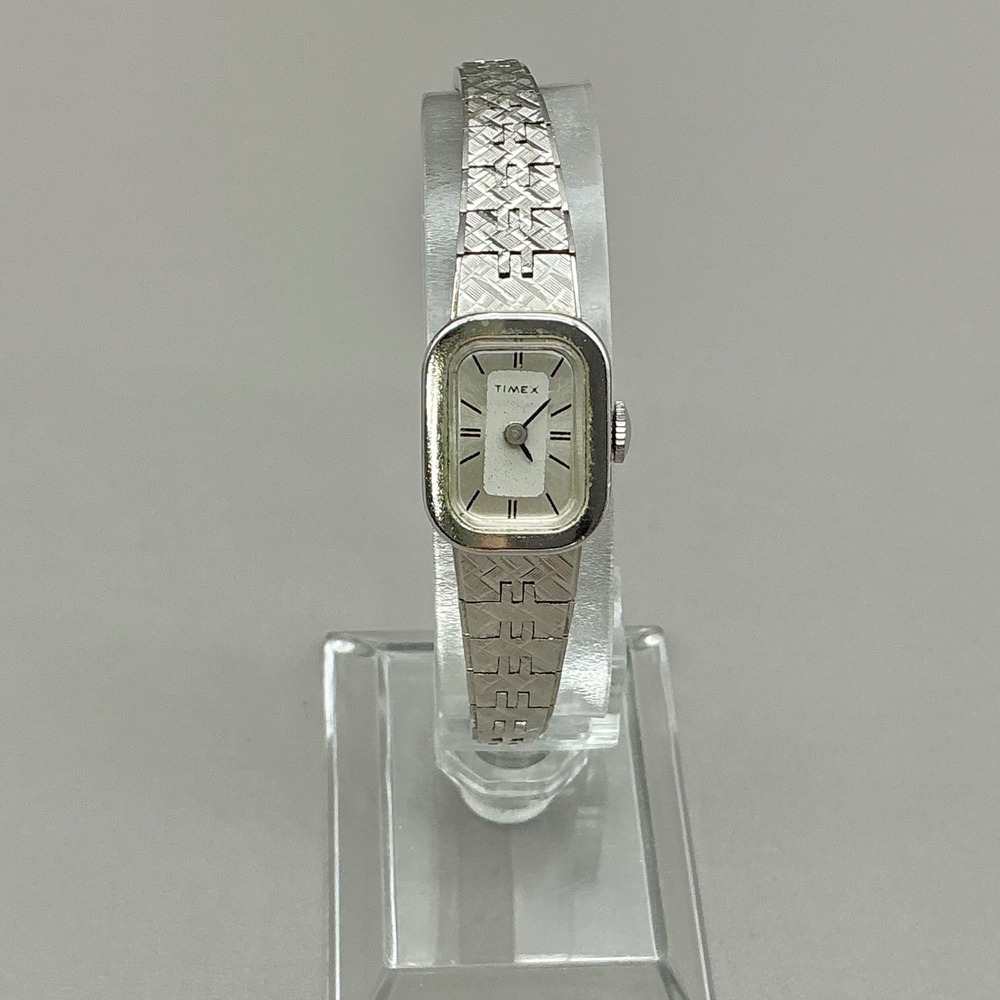 Vintage Timex Watch Womens Manual Wind Silver Tone Rectangle Bracelet Working